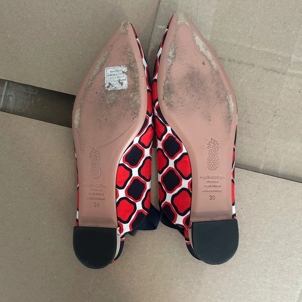 Aquazzura Firenze Geometric Print Slingback Flats Red Black White Size 38